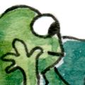 Grodan läser, akvarell och tuschpenna, för WWF 